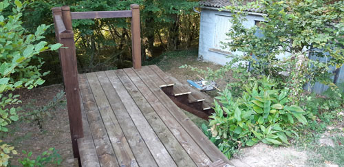 Palier et escalier bois de jardin Ussac